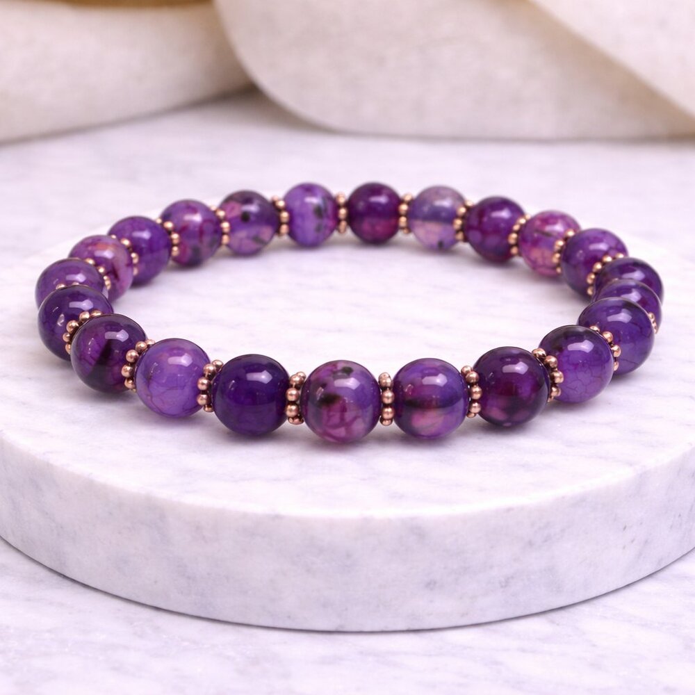 Purple Agate Stone 8mm Beads Stretch Bracelet Crystal Reiki Healing Jewelry